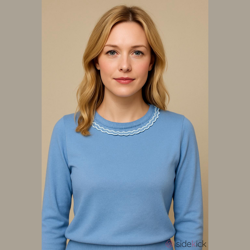BODEN Ruffle Neck Baby Blue Wool Blend Sweater